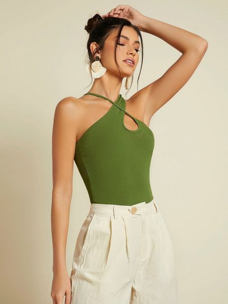 

criss cross rib-knit l3ku#, White