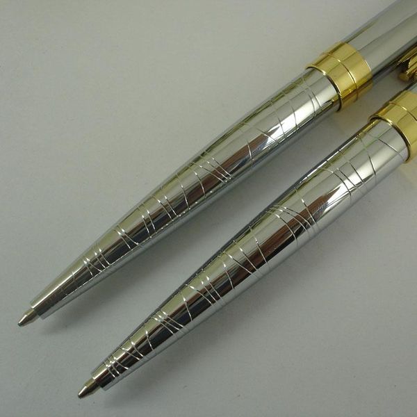 

ballpoint pens acmecn silver ball pen 1.0mm writing point plating finish gold accent twist mechanical metal brass, Blue;orange