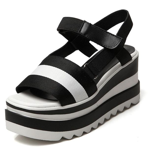 

sandals 2021 brand dropship comfy walking high heels summer leather insole leisure platform wedges shoes woman, Black