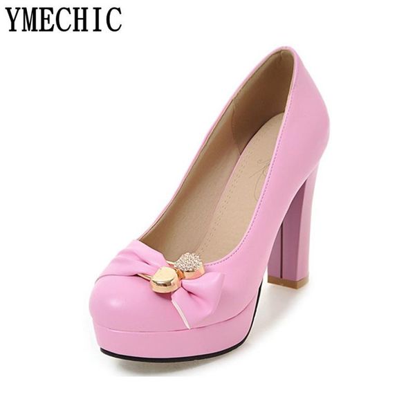 

dress shoes ymechic sweet party office lady high heels big size purple white woman chunky heel pumps platform summer, Black