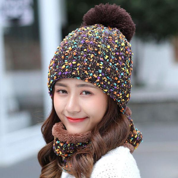 

beanie/skull caps autumn winter knitted beanies hat women velvet thick warm wool skullies cap bib female bonnet beanie windproof riding sets, Blue;gray