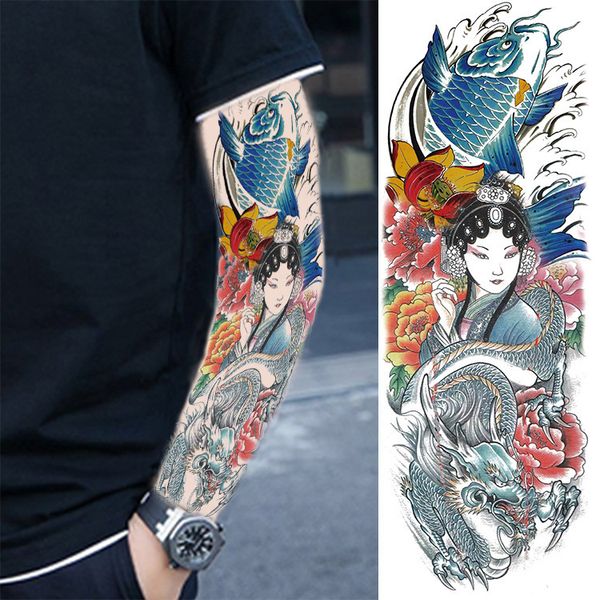 

blue carp flower arm traditional dragon full tattoo paste waterproof new large picture