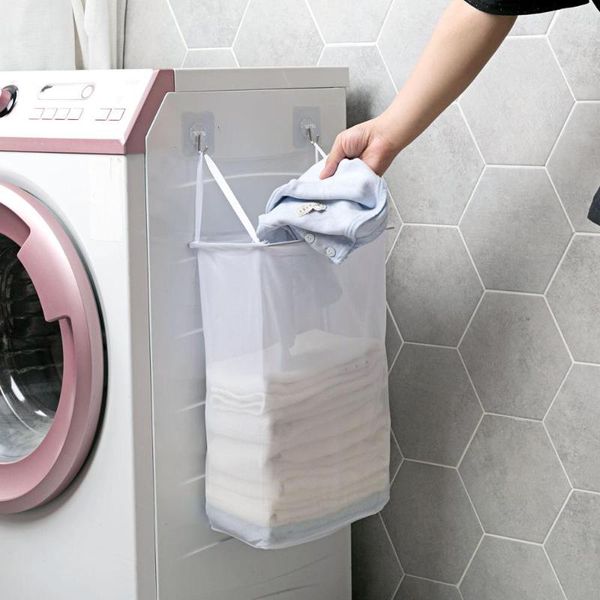 

simple hanging laundry basket clothing organizer foldable laundry hamper bag kids toy storage buckets with hooks