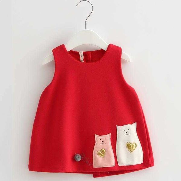 İlk Doğum Günü Elbise Bebek Kız Kırmızı Yelek Elbiseler Sonbahar Bebek Pamuk Vestidos Toddler Noel Vaftiz Giysileri 210615