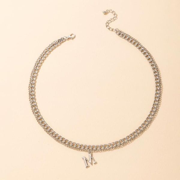 

chains m chain choker necklace for women bohemain silver color letter charming alloy metal party jewelry gift collar 2021