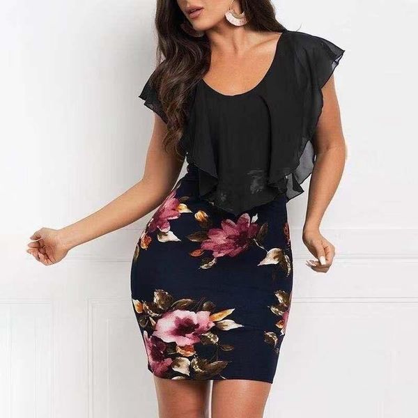 

casual dresses s-5xl fashion printed slim package hip dress women's v-neck high waist sleeveless party plus size elegant, Black;gray