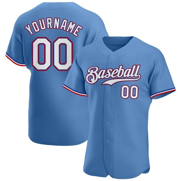 Jersey di baseball di Blue Blue-Red-007 della luce blu-chiaro