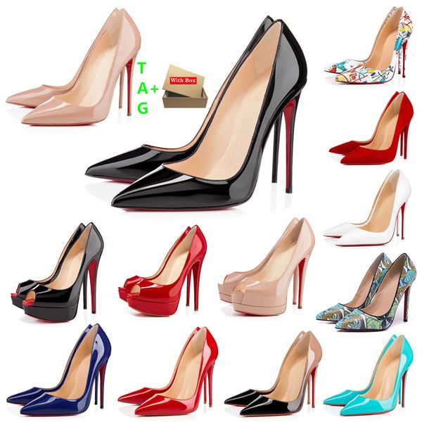 

brand woman red bottoms high heels patent platform peep-toes sandals designer pointy toe dress shoe luxury womens shallow mouth reds sole pu, Black