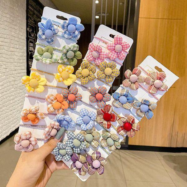 

hair accessories 10pcs/set children flower elastic rubber bands girl baby cute cartoon tie small head rope kids, Slivery;white