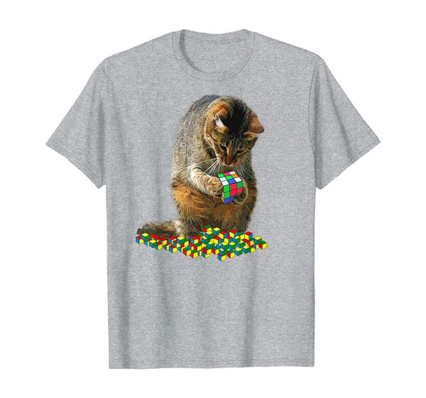 

funny cat playing with cool rubik cube t-shirt, White;black