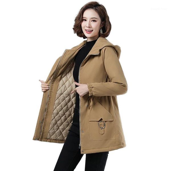 

[cotton] winter windbreaker women mid-length 2021 large size 4xl jacket thick hooded loose solid color coat female108 women's down & pa, Black