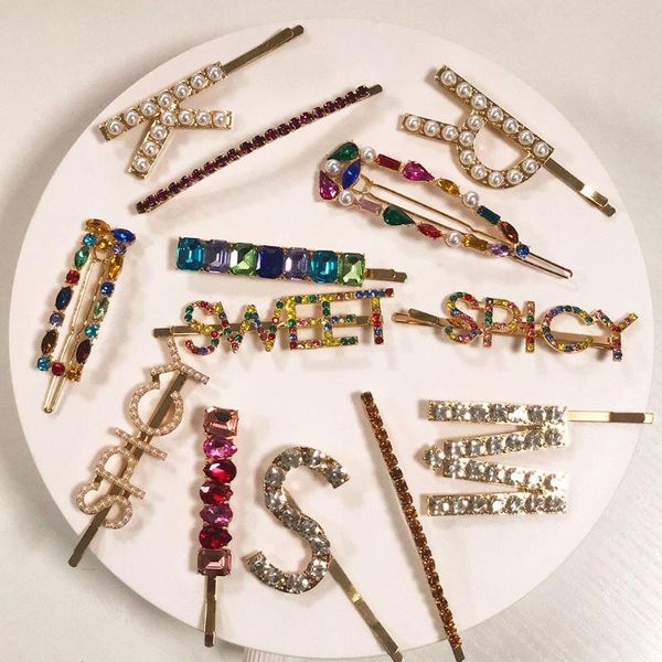 

hair clips & barrettes jujia handmade crystal rhinestone letter pearl design for women girls pins clip barrette accessories, Golden;silver