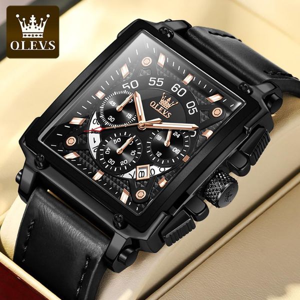 

wristwatches multifunctional quartz watch men leather luxury fashion men's waterproof wristwatch clock male montre homme square watches, Slivery;brown