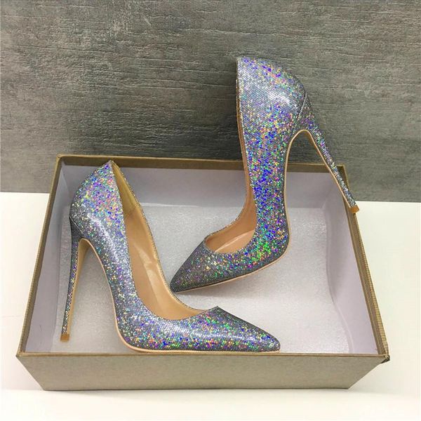 

dress shoes elegant single 12cm high heel ladies party pointed silver brand fashion high-heeled exquisite sequins thin heels, Black