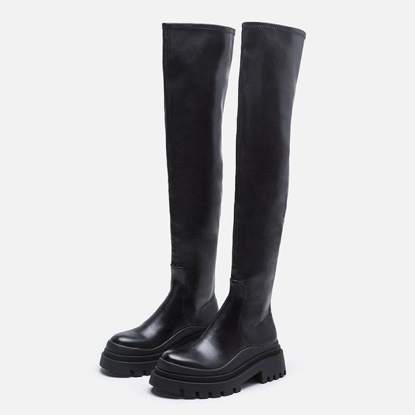 

boots 2021 women punk over the knee winter woman short plush thigh high female long ladies platform slip on shoes, Black