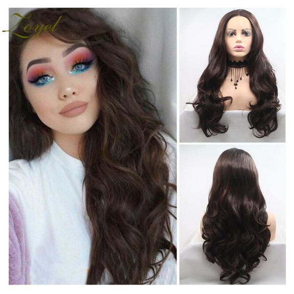 

synthetic wigs long body wave lace front wig middle part light brown cosplay for women heat resistant fiber, Black