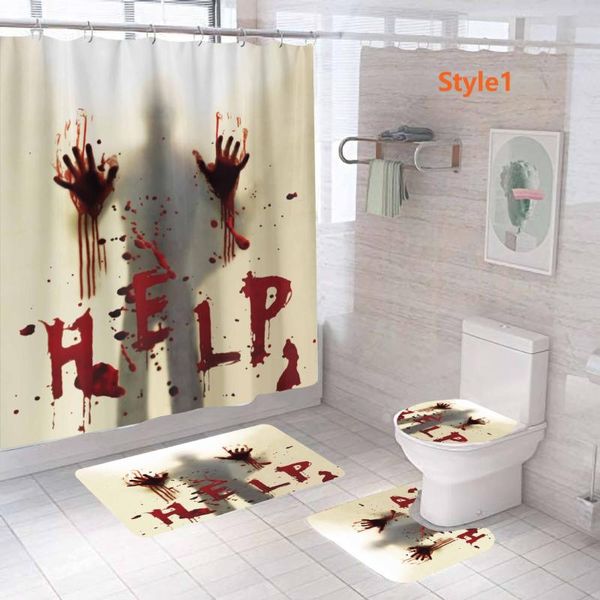 

shower curtains horror bloodhand pattern curtain bathroom carpet set bath mat waterproof material halloween decorations 1/3/4pcs