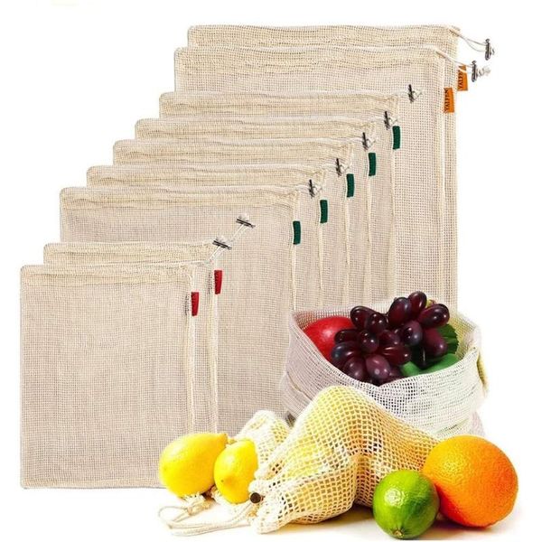 

9 pcs set of reusable mesh produce bags for grocery vegetable fresh produce storage cotton bags