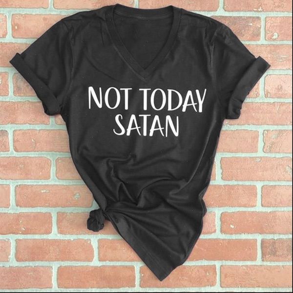 

2021 not today satan vestido t shirt korean solid color style wild cute letter shirt printing series polyester short sleeved tee, White