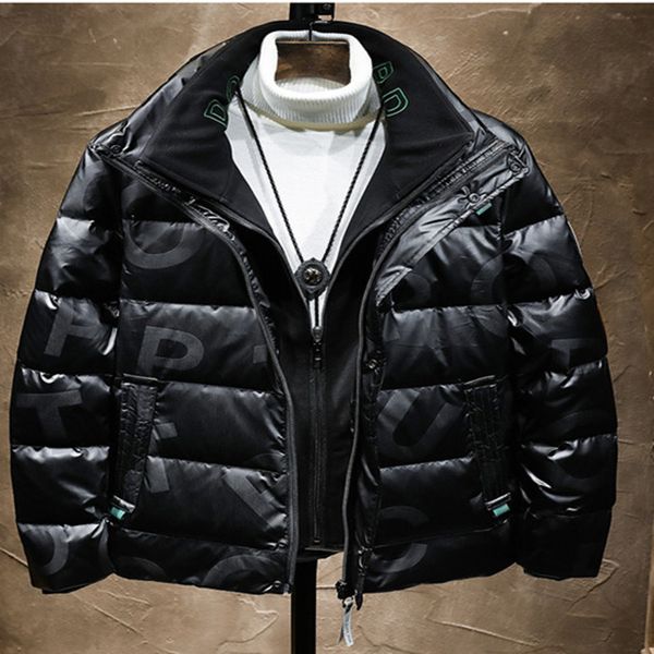 

fashion men's hooded down coat fallwinter short thick duck pure color zippered thermal, Black