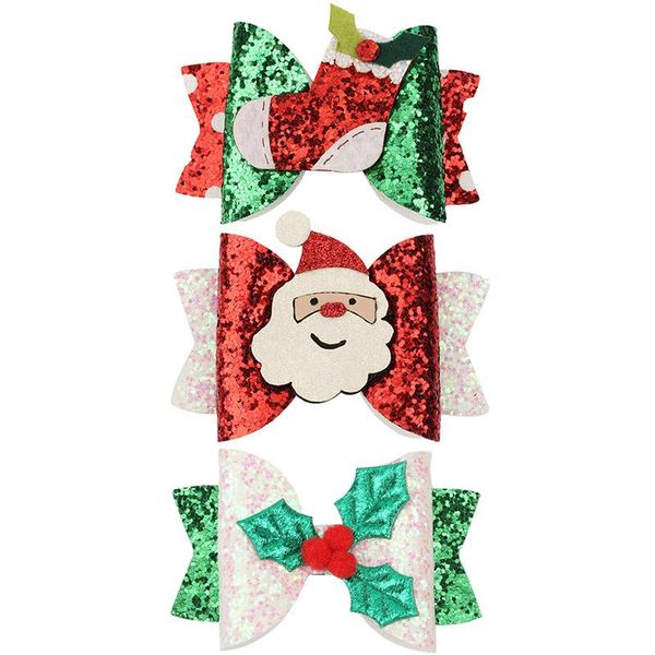

handmade sequins kids girls hair bows clips shiny bowknot glitter cute hairpins daily school barrettes headwear accessoires, Slivery;white