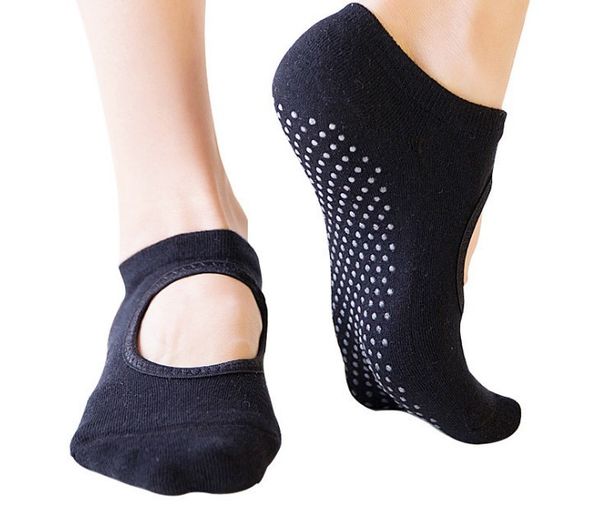 

yoga socks cotton yoga socks towel bottom open back round head dance women's sports socks c0224, Black