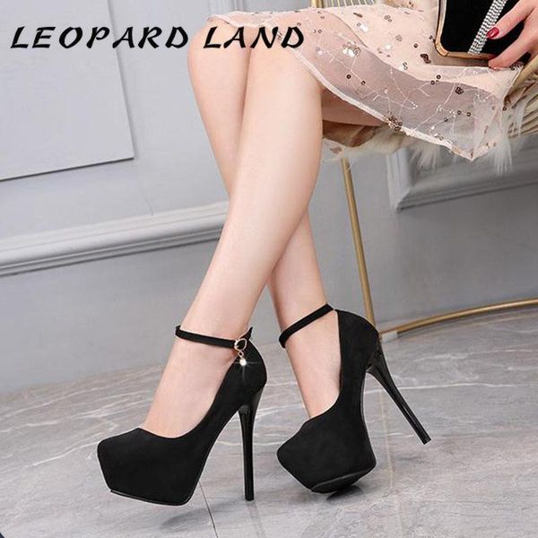 

dress shoes leopard land nightclub waterproof platform high heel women's shallow mouth suede round toe strap single zsh, Black