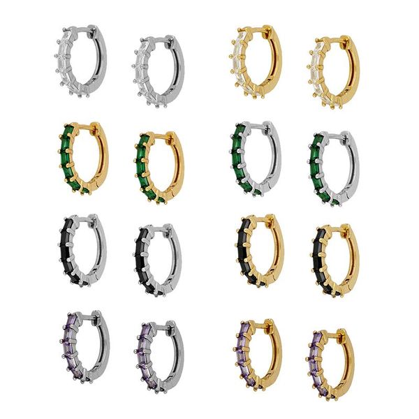 

hoop & huggie 925 silver ear buckle earring sparkling rainbow crystal earrings for women lovers' girl piercing fashion pendientes gifts, Golden;silver