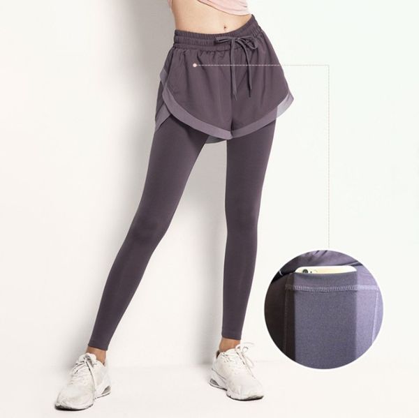 

women leggings girls running jogger fake two-piece high-end yoga pants safety stretch fitns high waist align green purple black