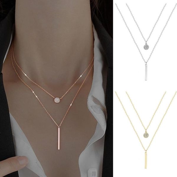 

chains 925 sterling silver square flash diamond round double necklace women clavicle chain fine jewelry party wedding accessories