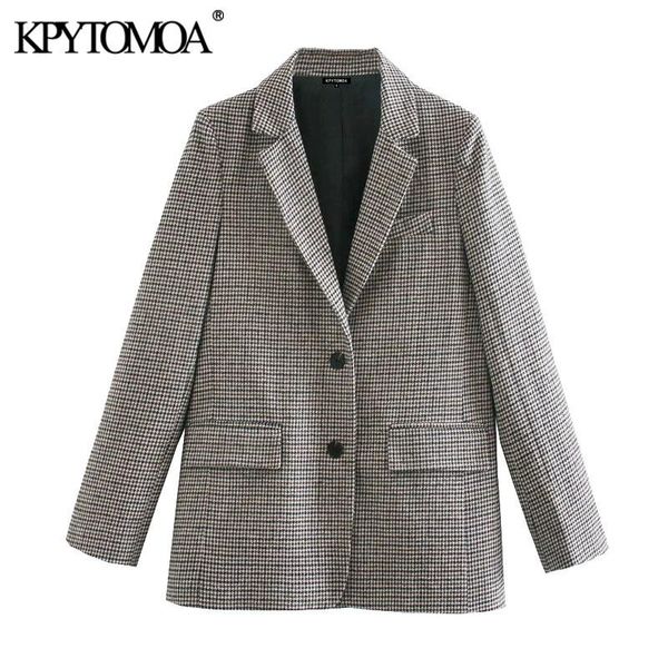 

women's suits & blazers kpytomoa women 2021 fashion with pockets houndstooth blazer coat vintage long sleeve back vents female outerwea, White;black