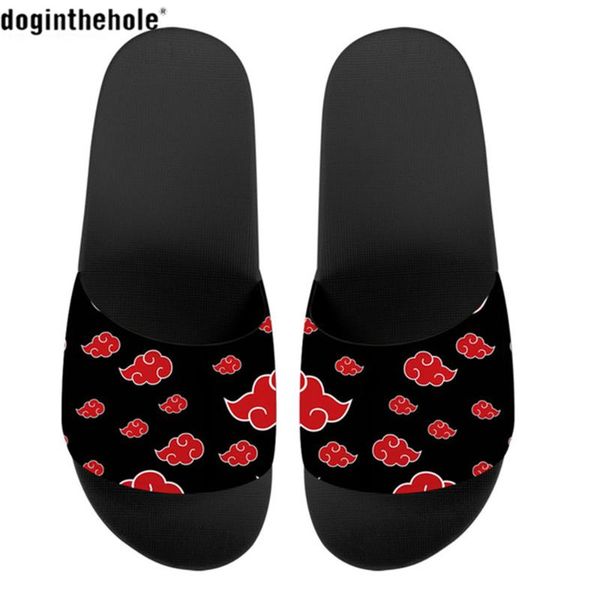 

slippers doginthehole home slipper women rubber sandals anti-skid akatsuki pattern felmale flat slide for summer beach, Black