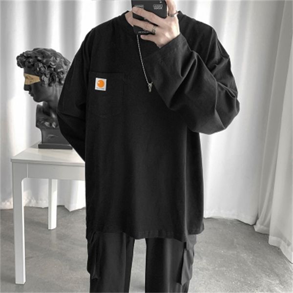 

2021 new long-sleeved t-shirt spring and autumn cotton solid color round neck thick bottoming shirt men 2o87, White;black