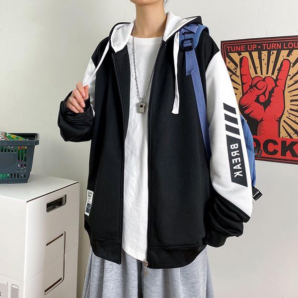 

men's hoodies & sweatshirts #7122 black white gray autumn sweatshirt pullovers men casual loose korean style zip hip hop streetwwear c
