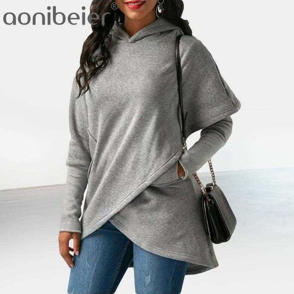 

spring autumn fashion long sleeve women hoodies wrap front pockets ladies hooded sweatshirts casual sports pullovers 210604, Black