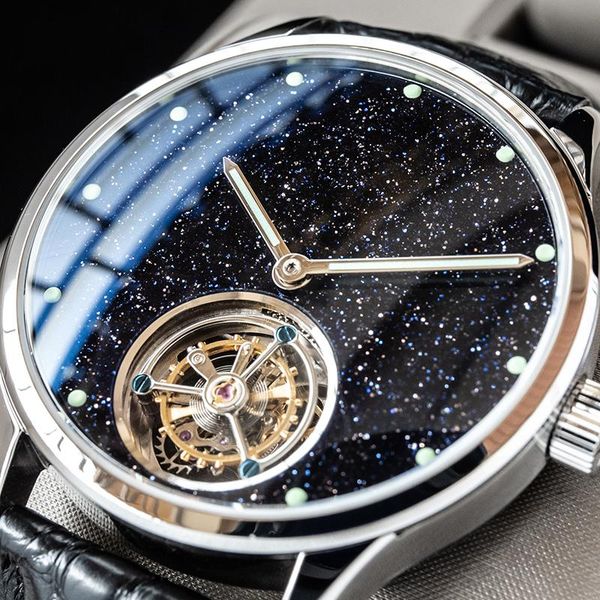 

wristwatches blue stone dialreal st8230seagull tourbillon movement watch men luxury mechanical wristwatch glamor master clock reloj 2021, Slivery;brown