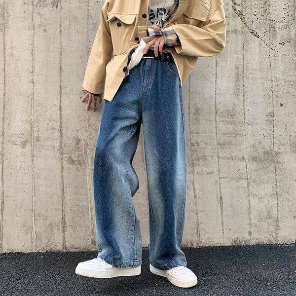 

men's jeans neploha 2021 loose straight gradiant color denim for men casual korean style pants hip hop vintage male trousers, Blue