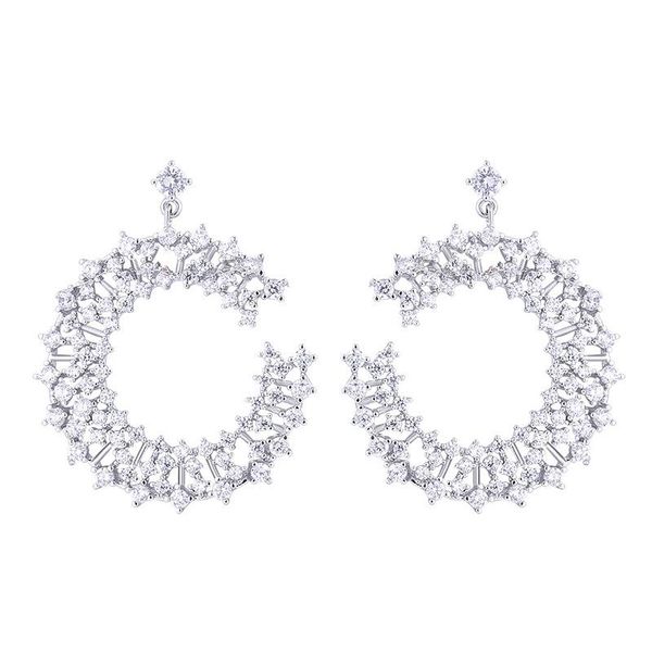 

hoop & huggie hollow c-shaped earrings european and american exaggerated micro-inlaid zircon large version ear, Golden;silver
