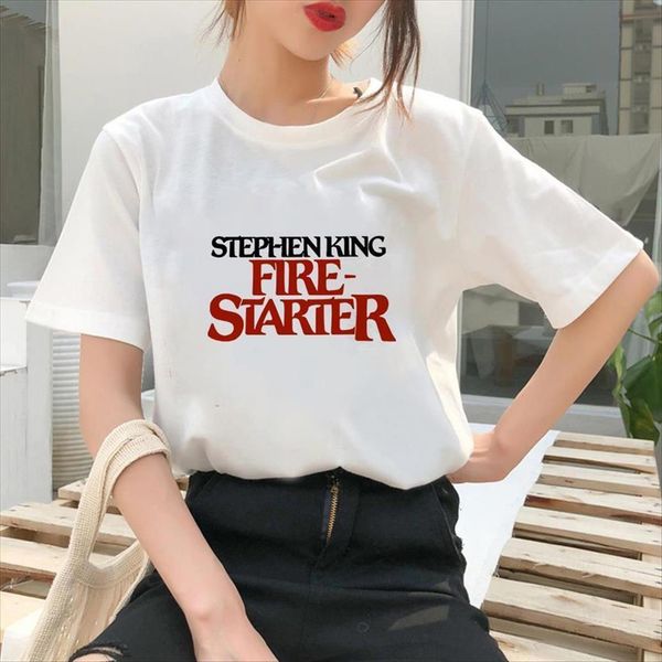 

stephen king printed university respect womens t shirt science oversize hipster clothes simple summer ropa aesthetic top, White