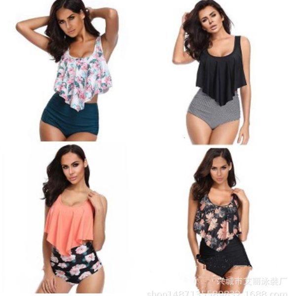 

lotus oversized new with multi color ruffles and high waist pleats bikini swimsuits for women, White;black