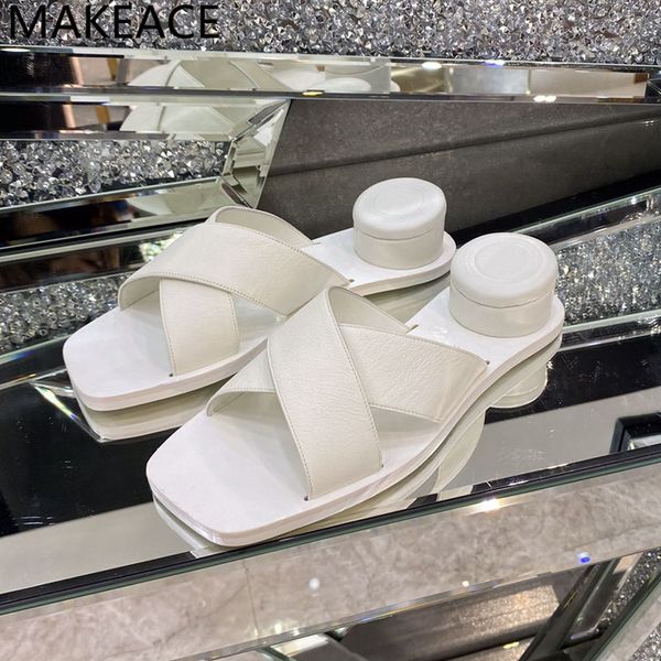 

summer new flat-bottomed increased cross-over sandals slippers women's real leather fashion mid-heel flip-flops women black 80% off out