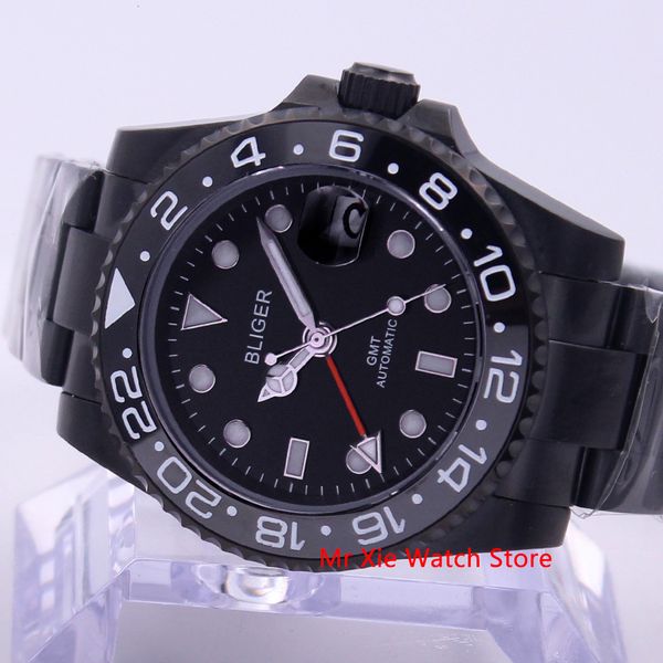 

lightning 40mm automatic mechanical men watching luxury brand sapphire crystal gmt watches bright waterproof calendar, Slivery;brown
