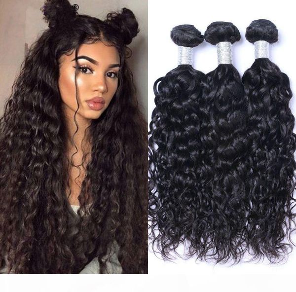 

brazilian virgin hair extensions 3 bundles water wave hair weave weft natural color human hair bundles, Black