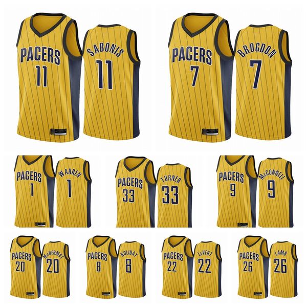 

domantas sabonis malcolm brogdon myles turner indiana pacers men 2020-21 earned edition gold #11 basketball jersey swingman, Black;red