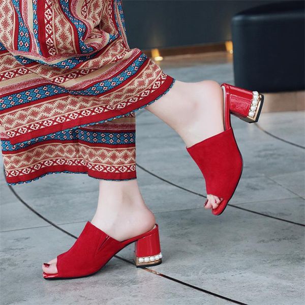 

dress shoes dilalula 33-44 women sandals kid suede peep toe high heels gladiator mules female casual dating party red woman slippers, Black