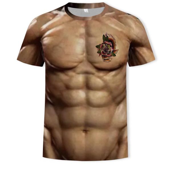 

men's t-shirts summer hip hop t-shirt 3d printed body muscle tattoo short sleeve or necking breathable knitted 6xl, White;black