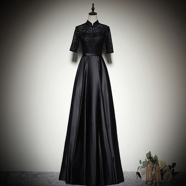 

chinese black qipao female mandarin collar lace cheongsam dress vestidos oriental wedding gowns party dresses size s-xxl 6fjt, Black;gray