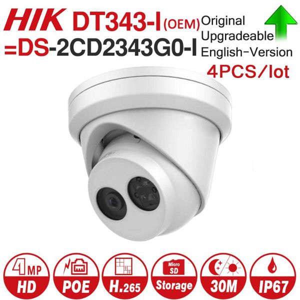 

cameras hikvision oem ip camera dt343-i = ds-2cd2343g0-i 4mp network cctv h.265 security poe wdr sd card slot 4pcs/lot