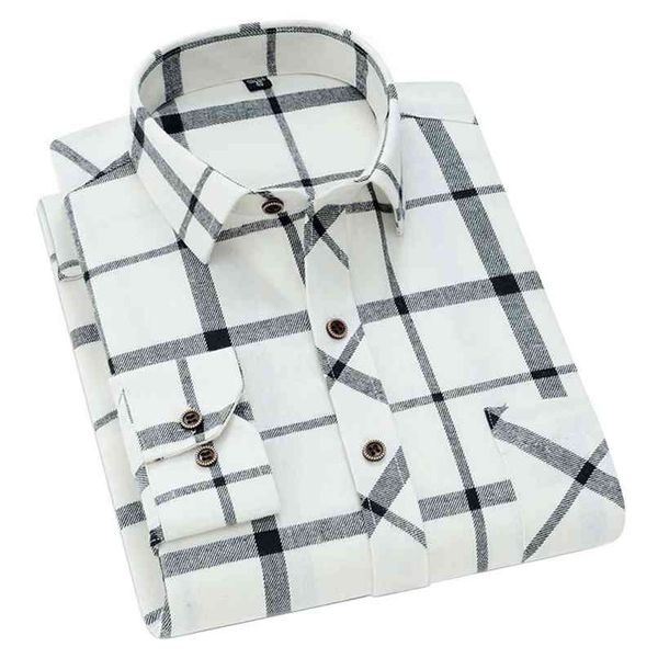 

aoliwen brand men spring autumn 45% cotton black and white plaid shirt trendy casual healthy breathable long sleeve slim shirts 210809, White;black