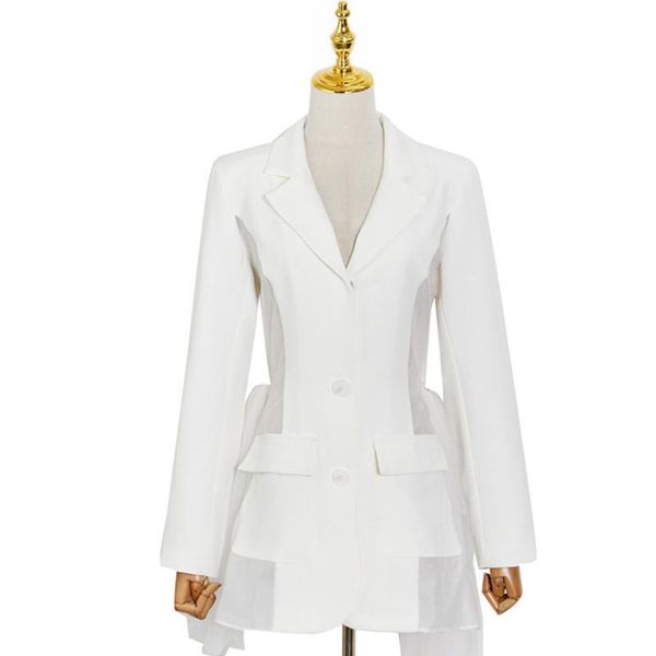 

women's suits & blazers fashion simple mesh stitching single row two button ladies suit, White;black